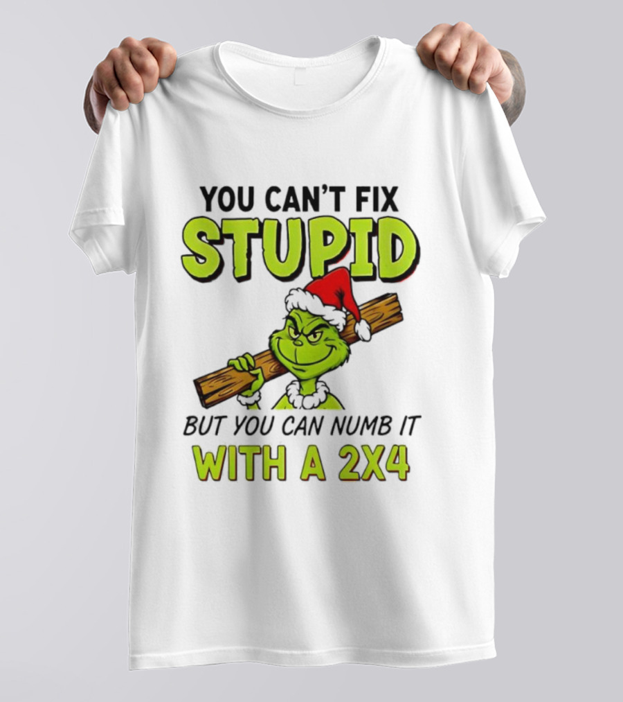 You Can't Fix Stupid Grinch Santa Hat Numb It With A 2x4 T-Shirt