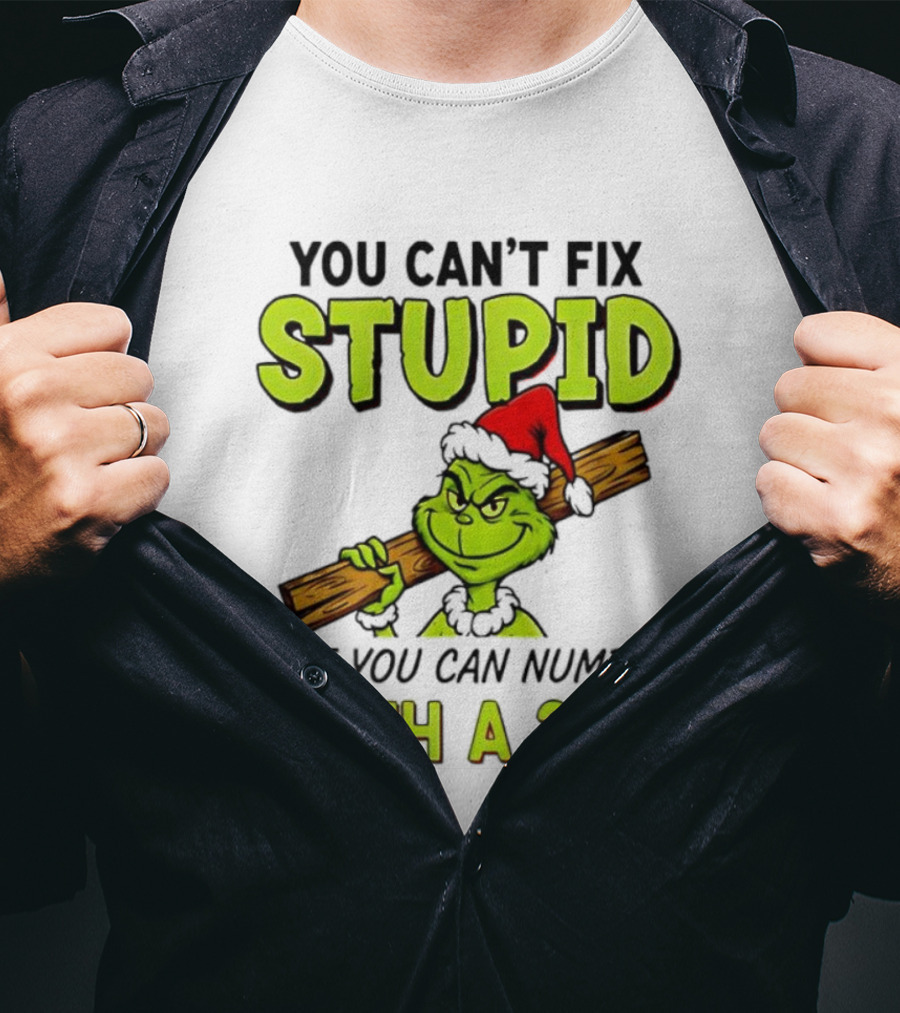 You Can't Fix Stupid Grinch Santa Hat Numb It With A 2x4 T-Shirt