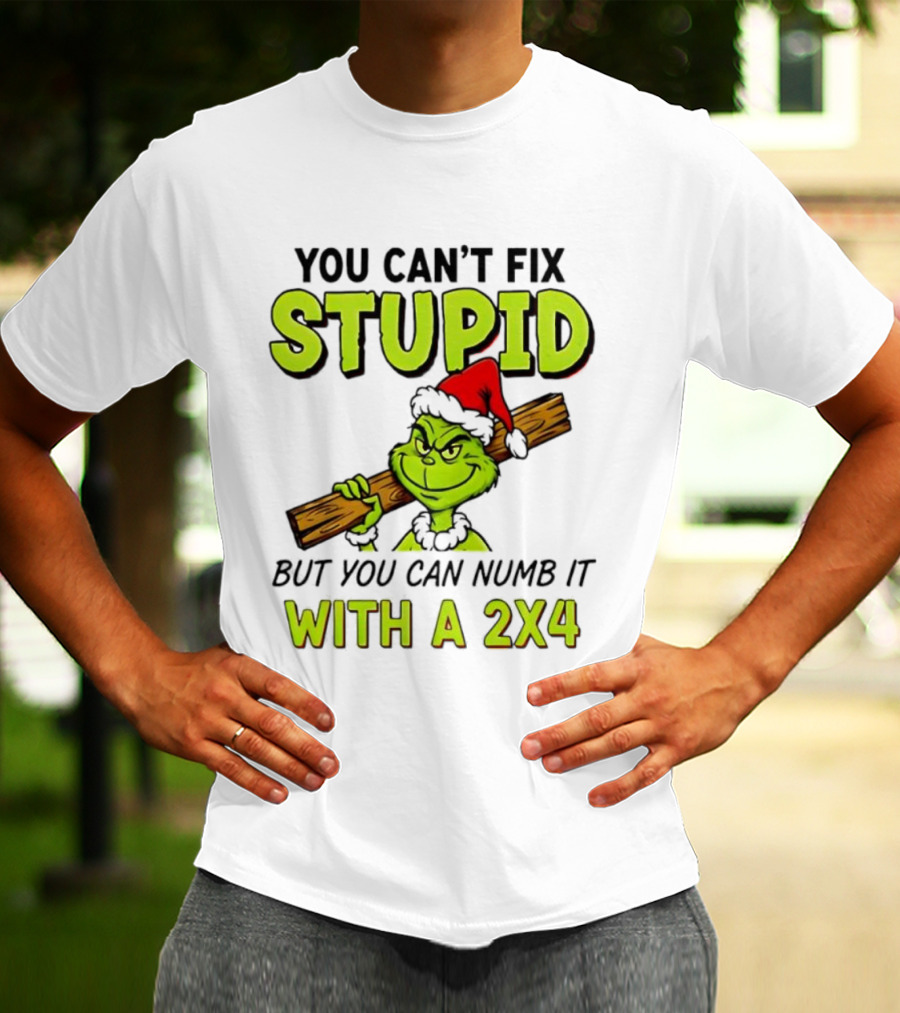 You Can't Fix Stupid Grinch Santa Hat Numb It With A 2x4 T-Shirt