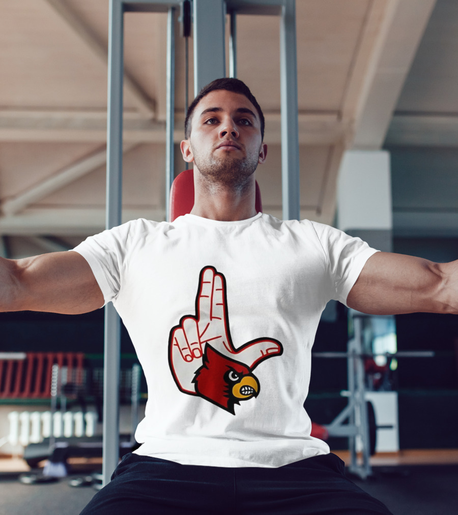 Louisville Cardinals 2025 L Hand Sign Mascot Football T-Shirt
