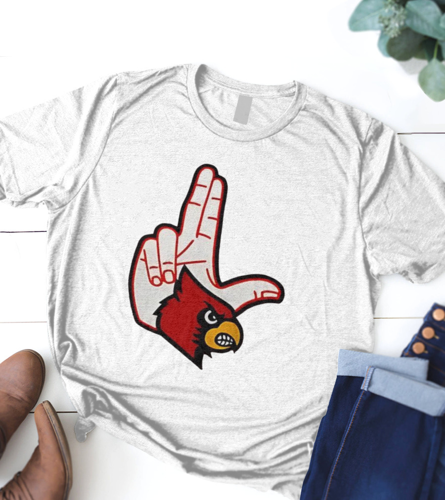 Louisville Cardinals 2025 L Hand Sign Mascot Football T-Shirt
