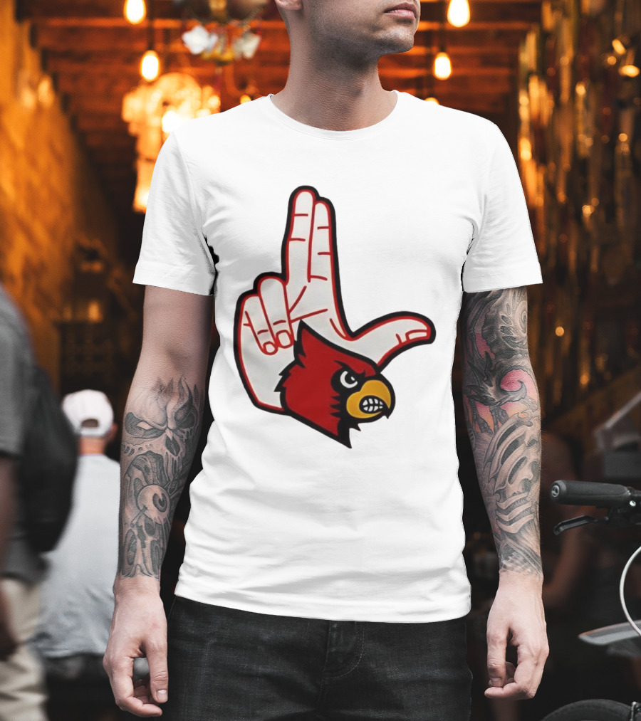Louisville Cardinals 2025 L Hand Sign Mascot Football T-Shirt