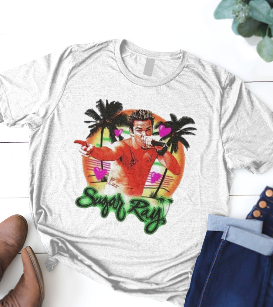 Sugar Ray Airbrush Beach Summer Vibes Palms And Hearts Retro Style T-Shirt