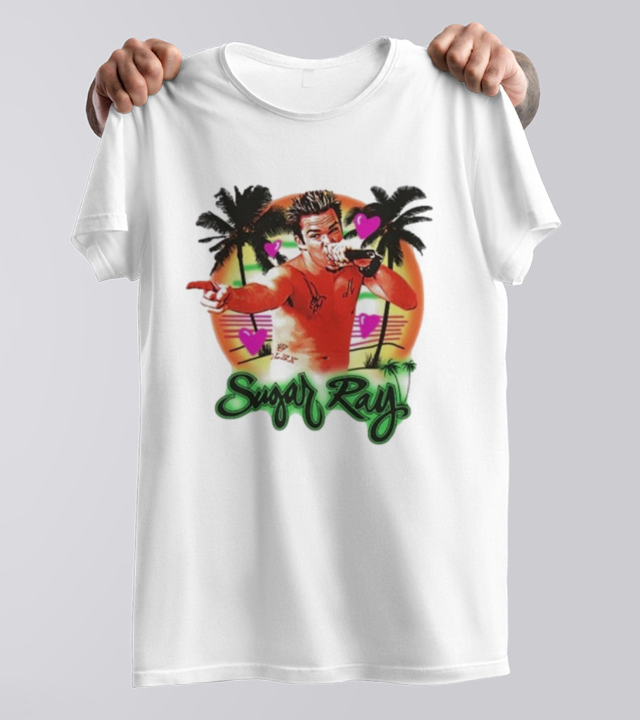 Sugar Ray Airbrush Beach Summer Vibes Palms And Hearts Retro Style T-Shirt