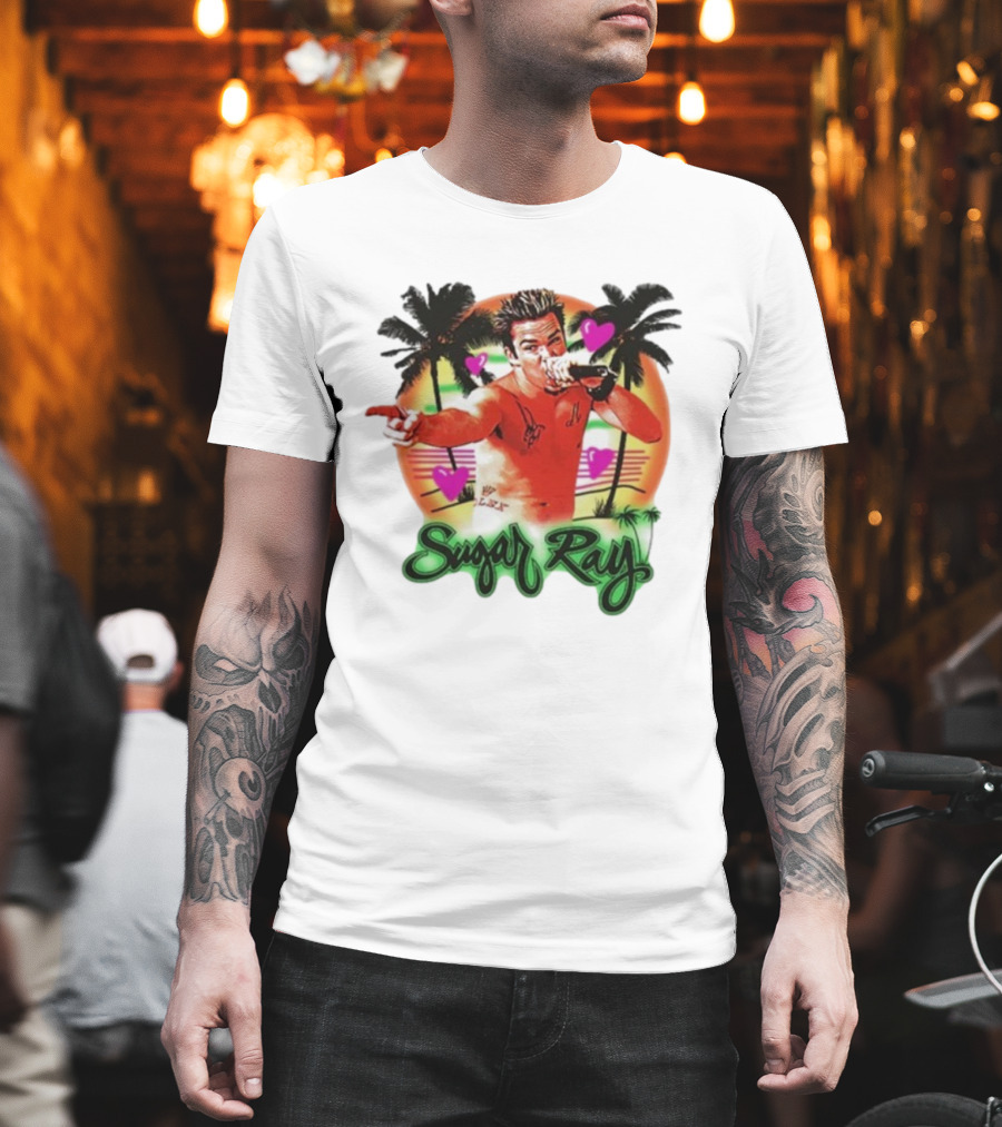 Sugar Ray Airbrush Beach Summer Vibes Palms And Hearts Retro Style T-Shirt