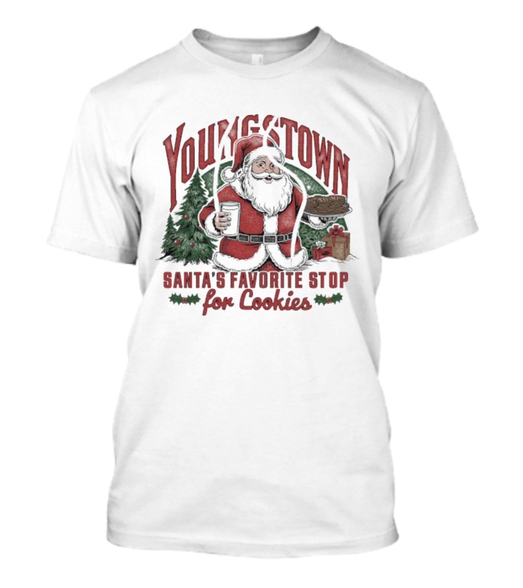 Youngstown Santa's Favorite Stop For Cookies Christmas Holiday Scene T-Shirt