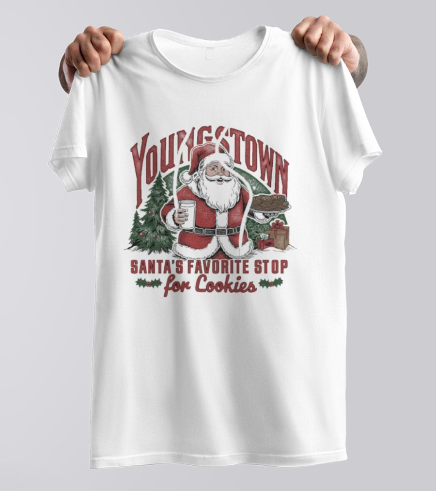 Youngstown Santa's Favorite Stop For Cookies Christmas Holiday Scene T-Shirt