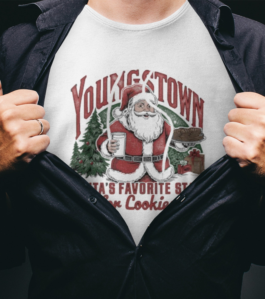 Youngstown Santa's Favorite Stop For Cookies Christmas Holiday Scene T-Shirt