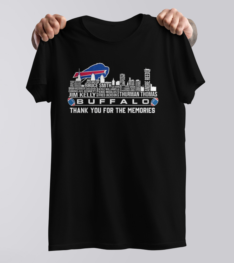 Buffalo Bills Thank You For The Memories Jim Kelly Bruce Smith City Skyline T-Shirt