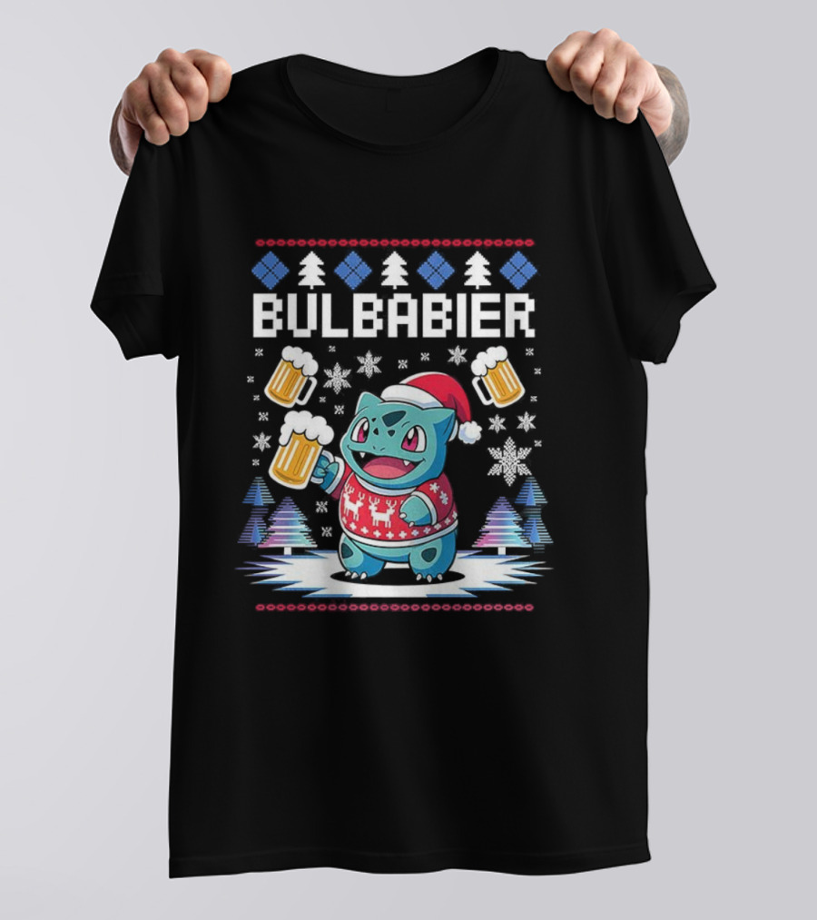 Bulbabier Christmas Sweater Bulbasaur With Santa Hat And Beer S T-Shirt