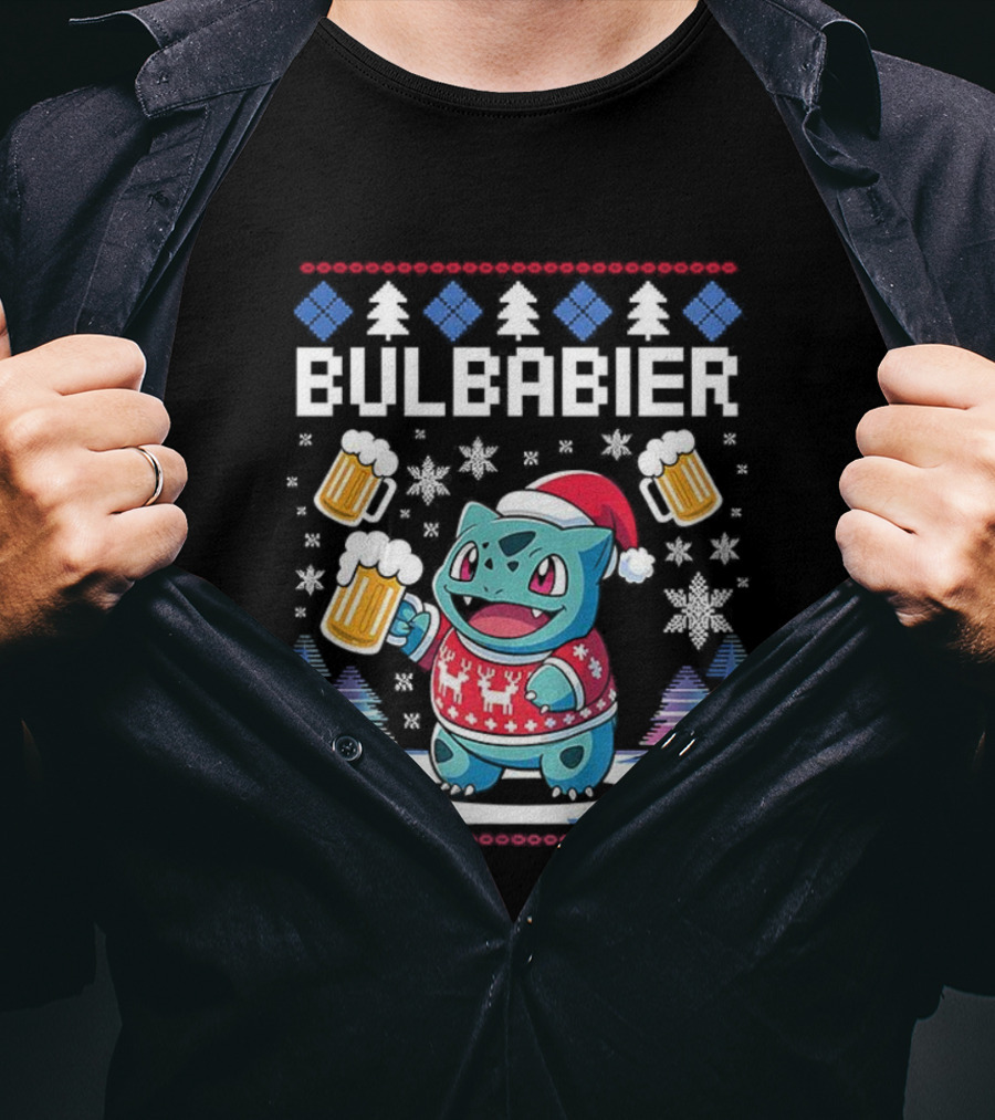 Bulbabier Christmas Sweater Bulbasaur With Santa Hat And Beer S T-Shirt