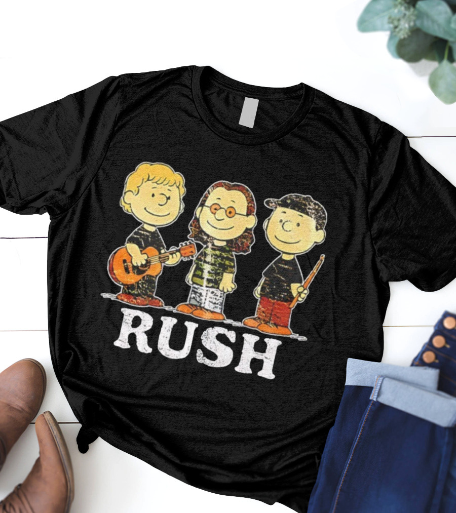 RUSH Peanuts Crossover With Geddy Lee, Alex Lifeson, Neil Peart Charlie Brown Style T-Shirt