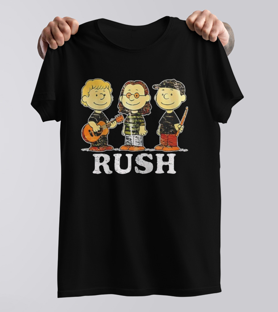 RUSH Peanuts Crossover With Geddy Lee, Alex Lifeson, Neil Peart Charlie Brown Style T-Shirt