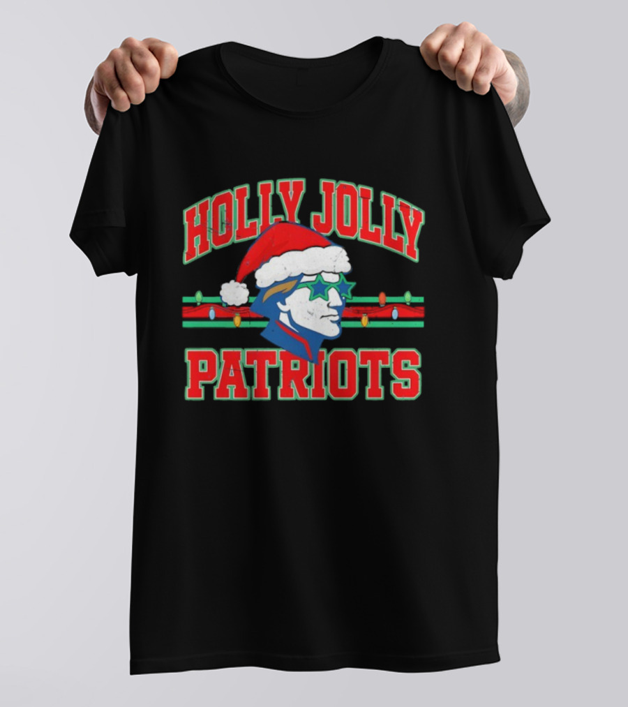 Patriots Christmas Holly Jolly Santa Hat Lights T-Shirt