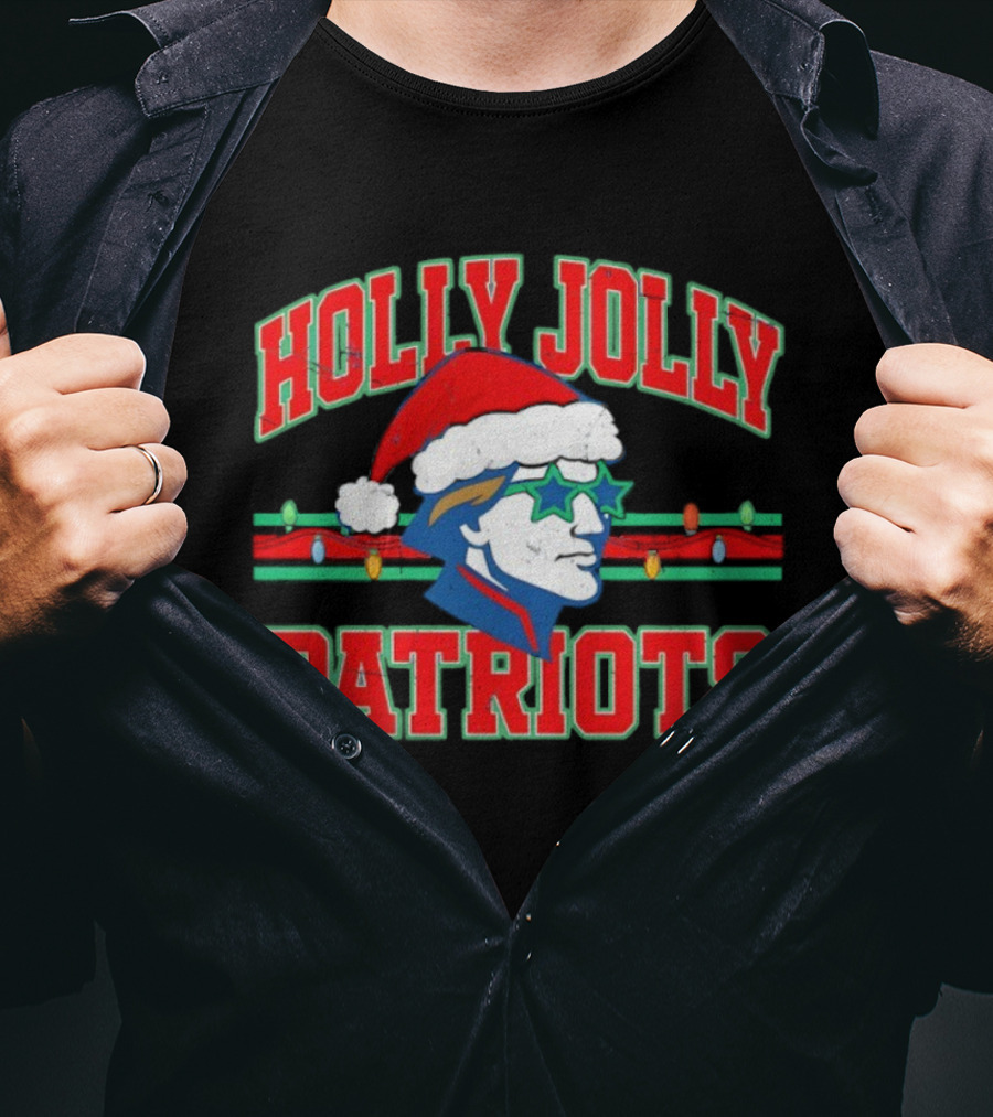Patriots Christmas Holly Jolly Santa Hat Lights T-Shirt
