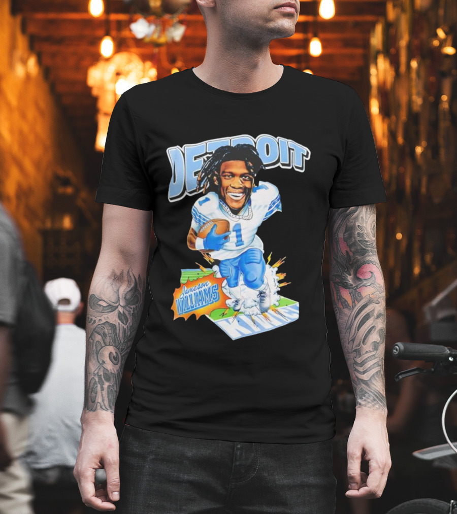Jameson Williams Detroit Lions NFL Football Caricature Starburst T-Shirt