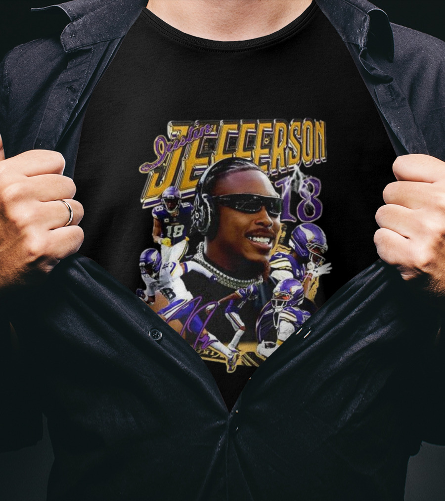 Justin Jefferson Minnesota Vikings Number 18 Signature Jett T-Shirt