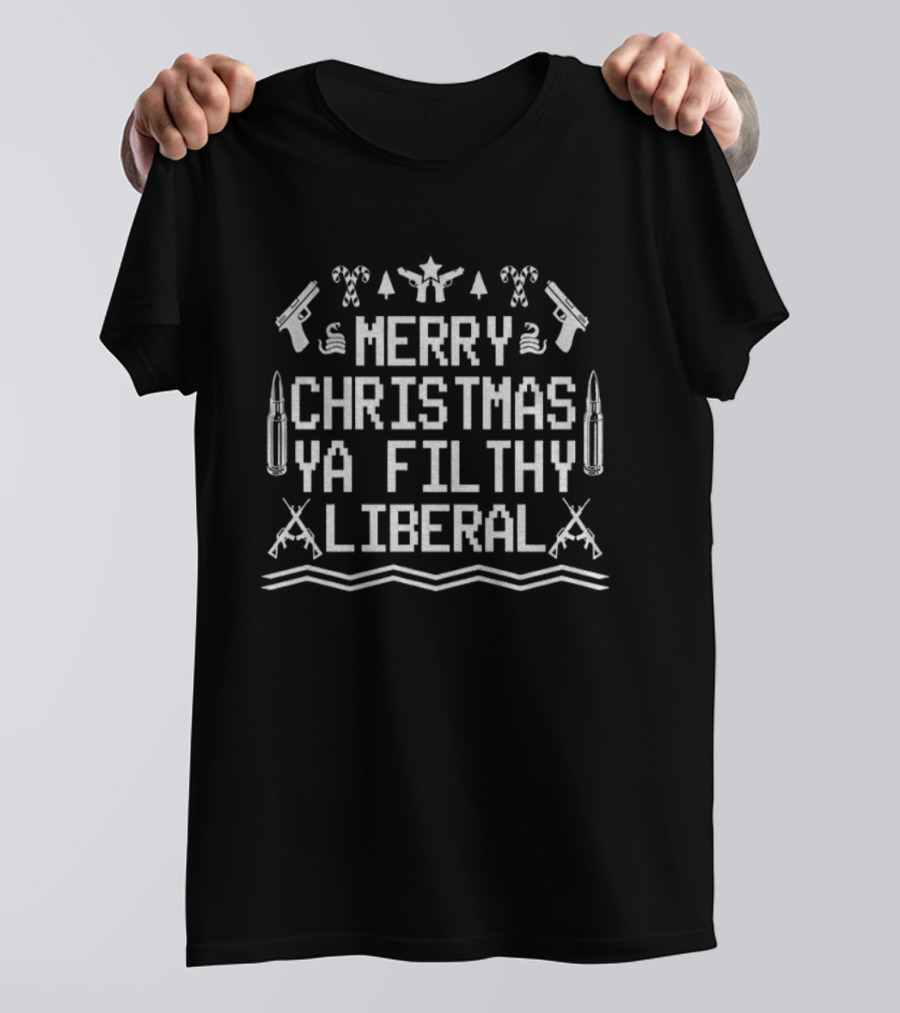 Merry Christmas Ya Filthy Liberal Guns Candy Canes Bullet Santa Hat T-Shirt
