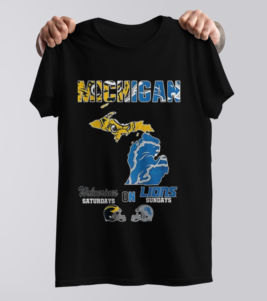 Michigan Wolverines Saturdays Detroit Lions Sundays Map T-Shirt