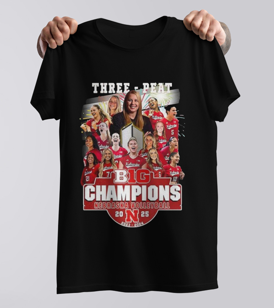 Nebraska Volleyball Three-Peat Big Champions 2025 T-Shirt