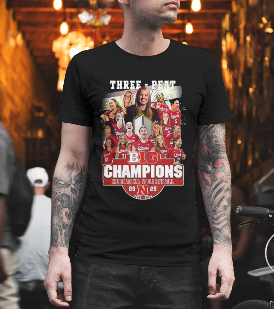Nebraska Volleyball Three-Peat Big Champions 2025 T-Shirt