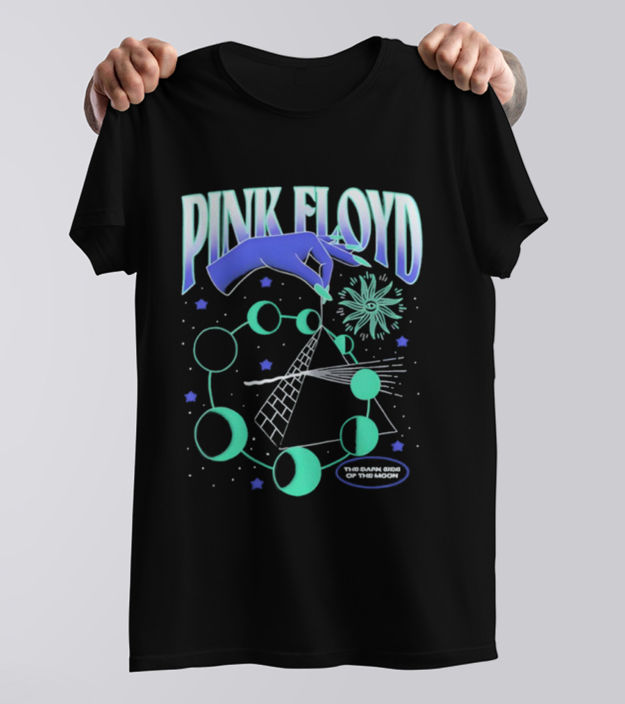 Pink Floyd The Dark Side Of The Moon Pyramid And Hand Graphic T-Shirt