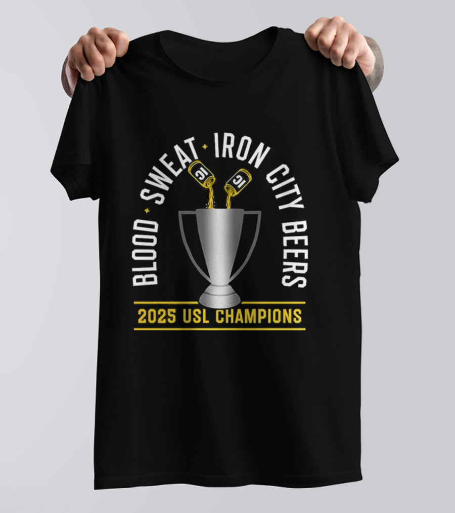 Pittsburgh Riverhounds Blood Sweat Iron City Beers 2025 USL Champions T-Shirt