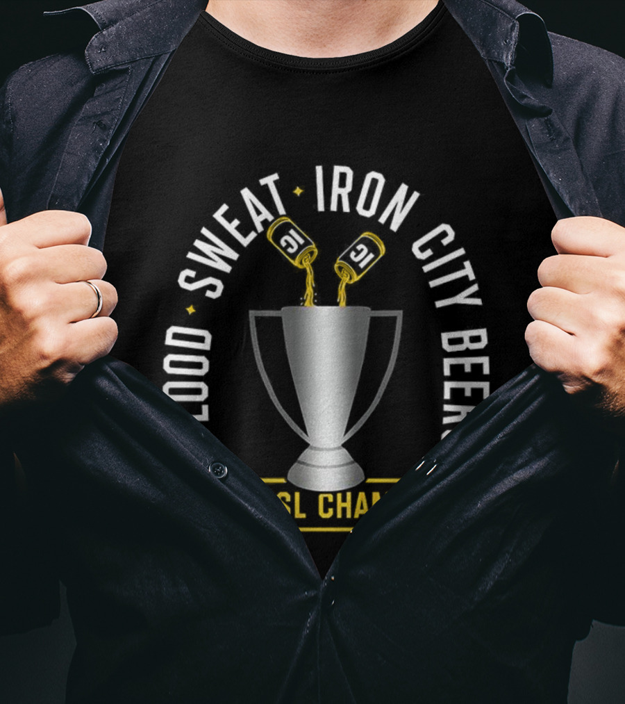Pittsburgh Riverhounds Blood Sweat Iron City Beers 2025 USL Champions T-Shirt