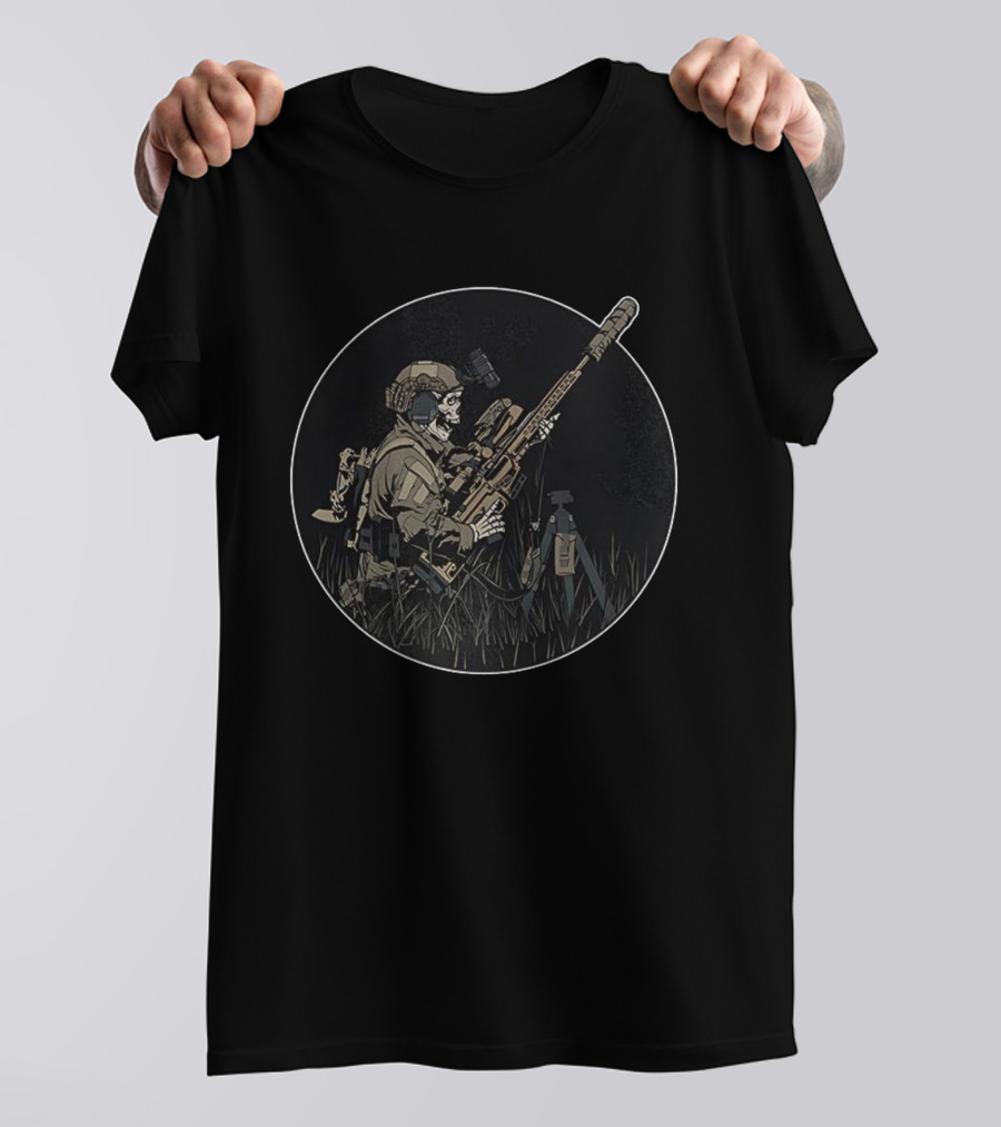 Sniper Skeleton Tactical Precision In Round Frame T-Shirt