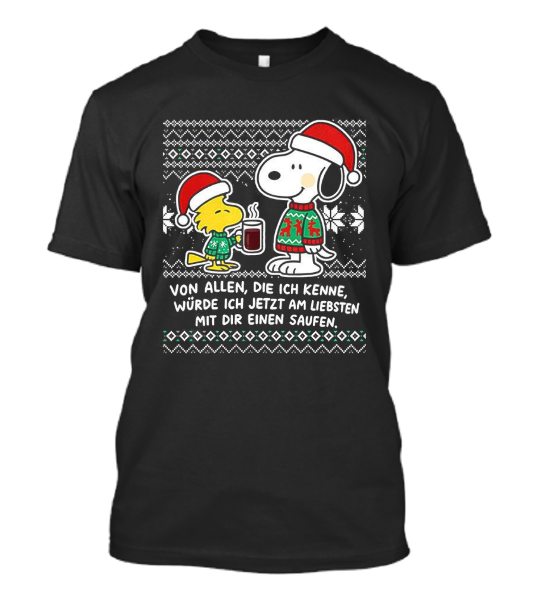 Snoopy Woodstock Weihnachten Mit Dir Einen Saufen Weihnachtspullover T-Shirt