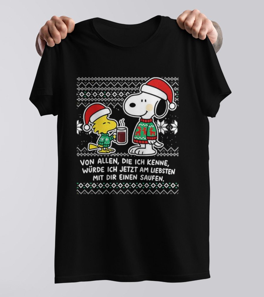 Snoopy Woodstock Weihnachten Mit Dir Einen Saufen Weihnachtspullover T-Shirt