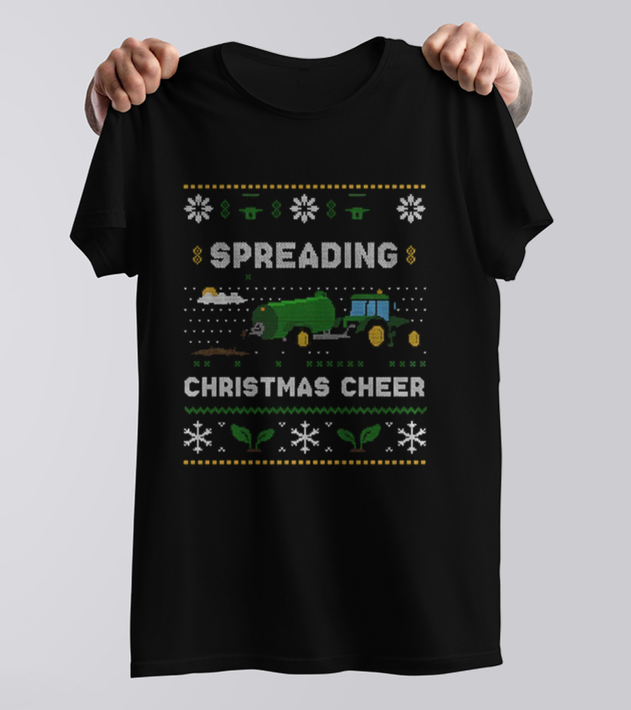 Spreading Christmas Cheer Tractor Farm Snowflakes Festive Design T-Shirt