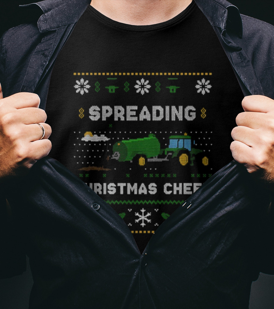 Spreading Christmas Cheer Tractor Farm Snowflakes Festive Design T-Shirt