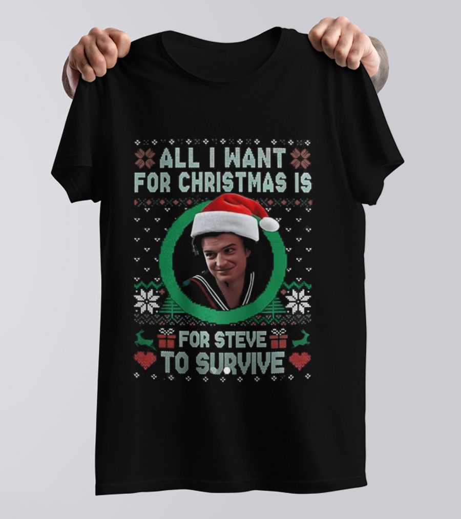 All I Want For Christmas Is For Steve Harrington To Survive Santa Hat T-Shirt