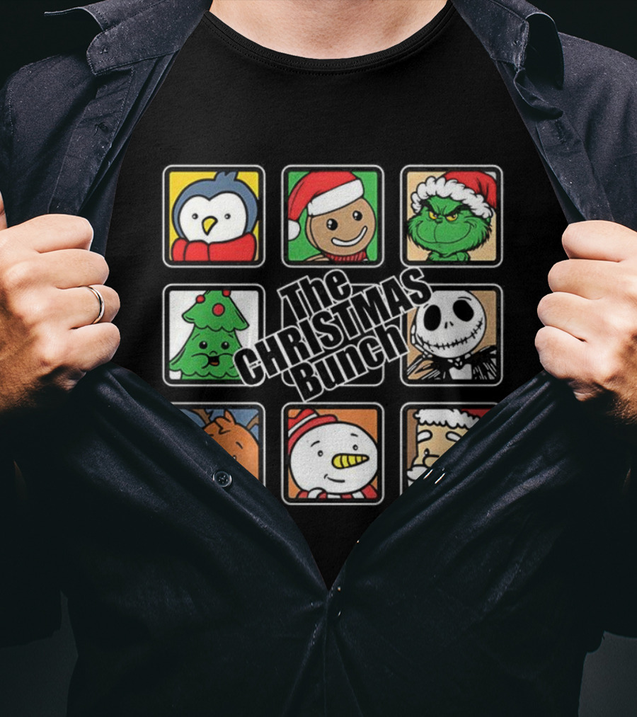 The Christmas Bunch Penguin Gingerbread Grinch Tree Skeleton Reindeer Snowman Santa T-Shirt