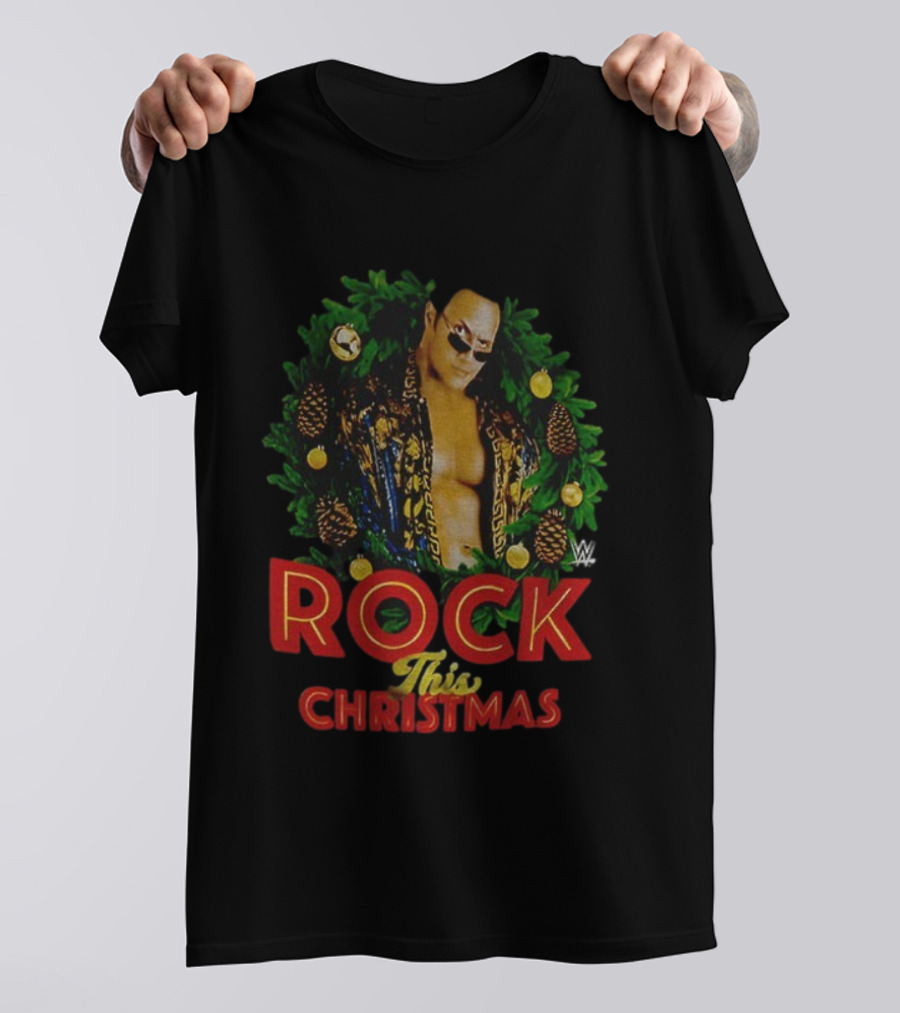 WWE The Rock Rock This Christmas Wreath Holiday T-Shirt