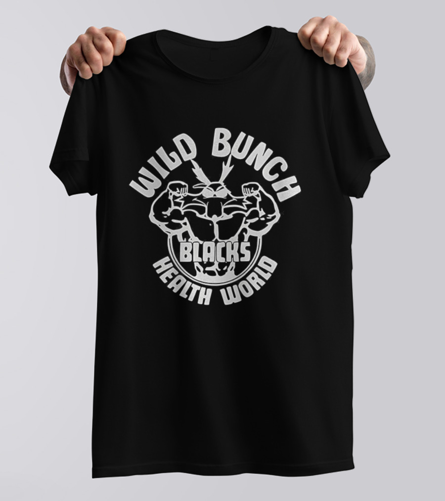 Wild Bunch Blacks Health World Fitness Logo T-Shirt