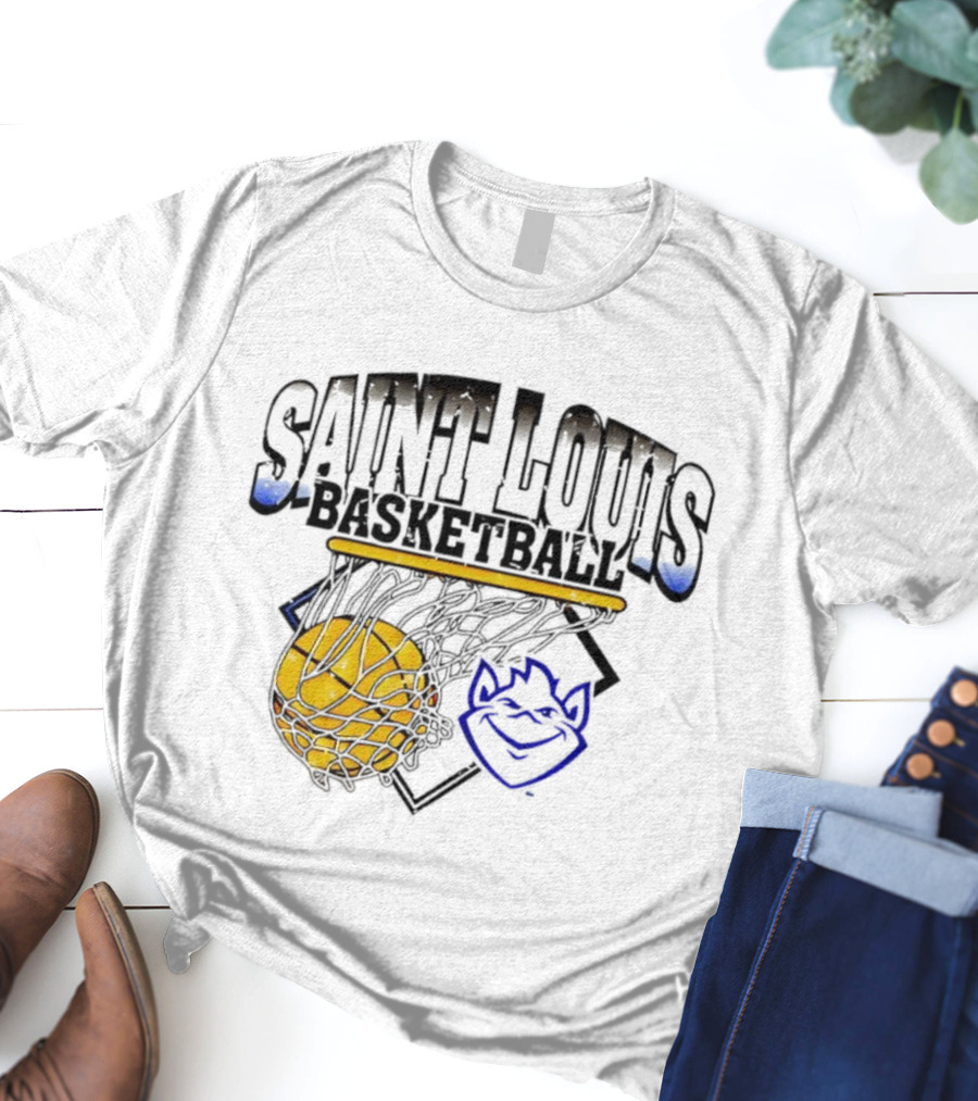 Saint Louis Basketball Billiken Mascot Yellow Basketball T-Shirt