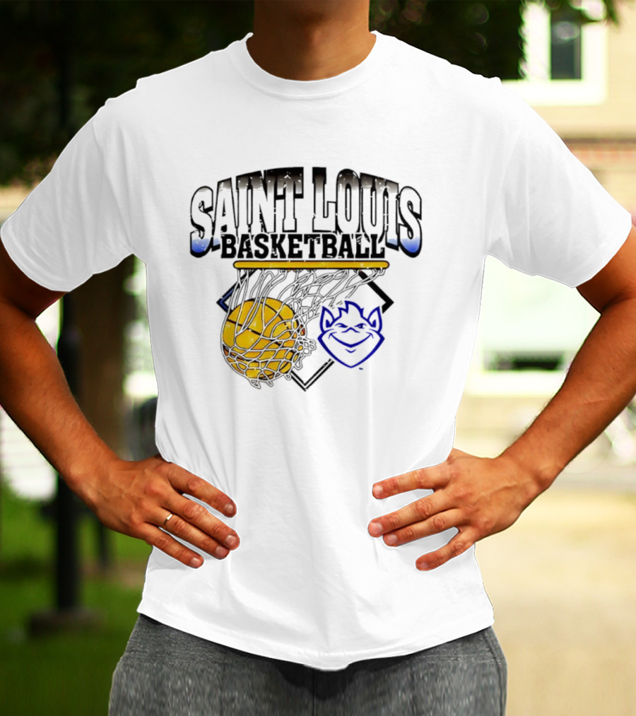 Saint Louis Basketball Billiken Mascot Yellow Basketball T-Shirt