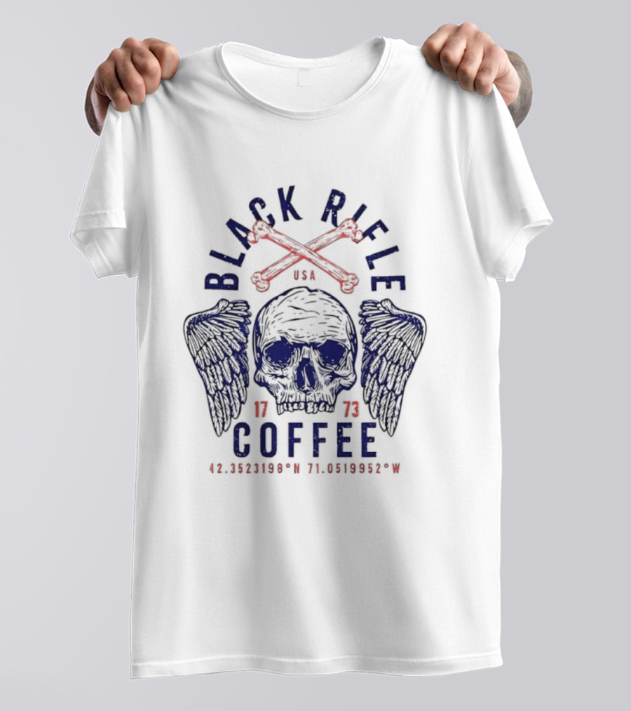 Black Rifle Coffee 1773 Skull Wings USA Coordinates T-Shirt