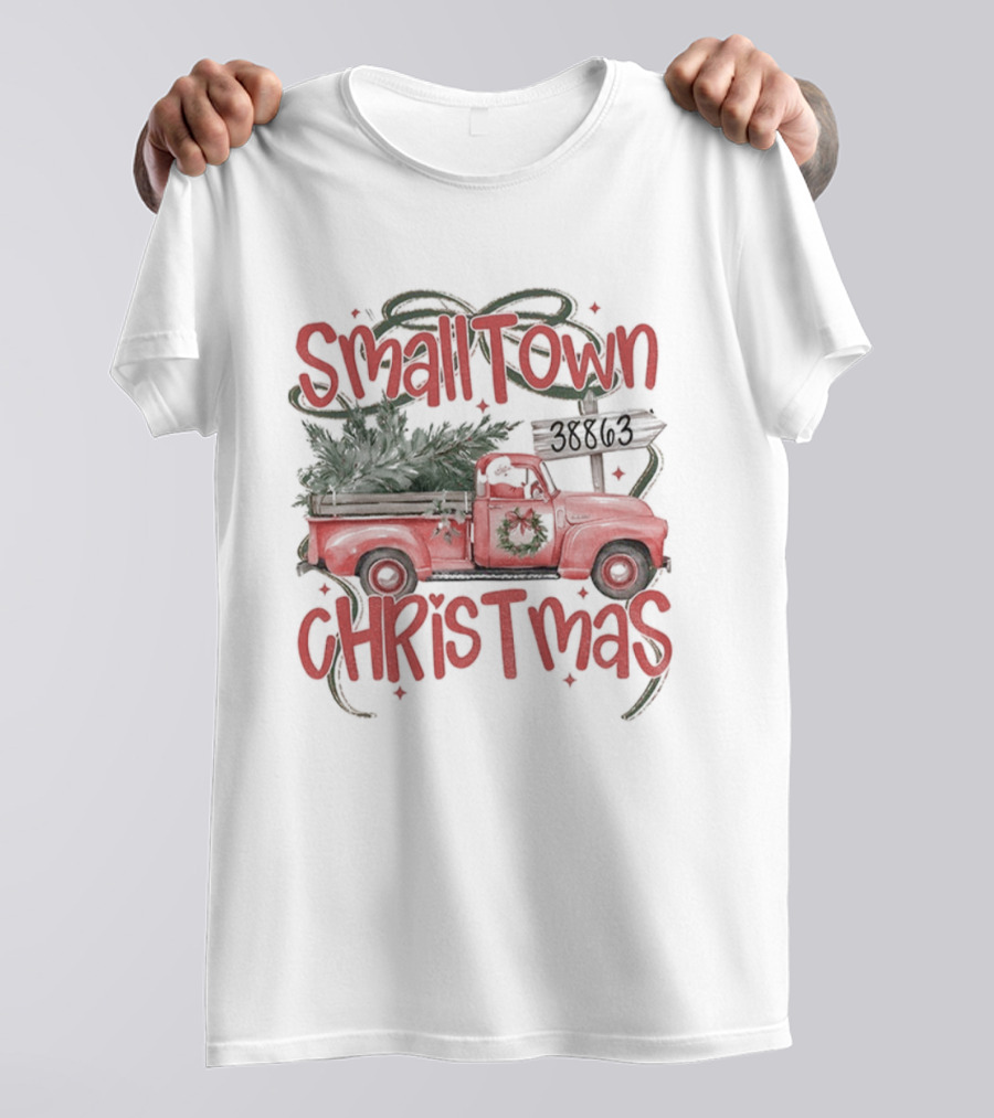 Small Town Christmas Tree Truck Holiday 2025 T-Shirt