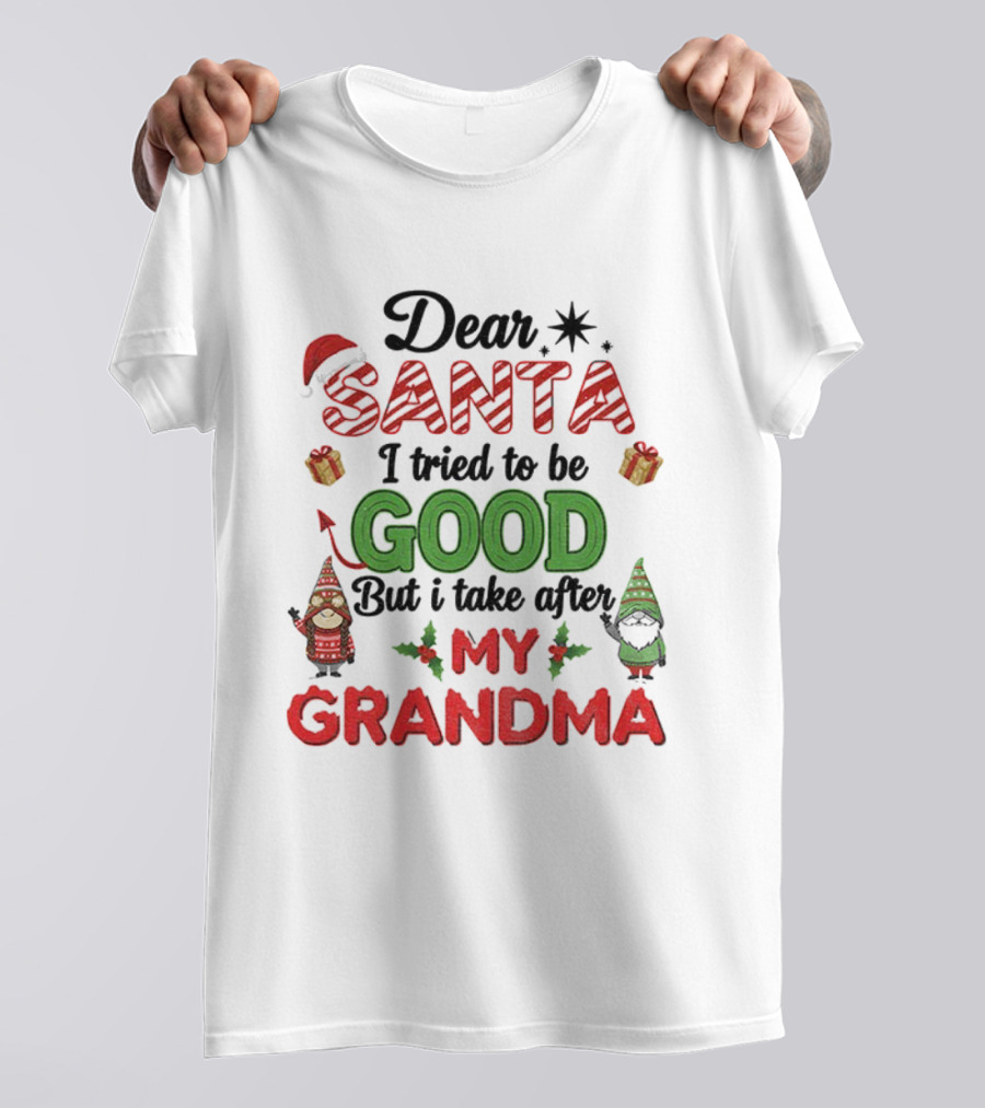 Dear Santa I Tried To Be Good But I Take After My Grandma Gnome Couple Christmas T-Shirt