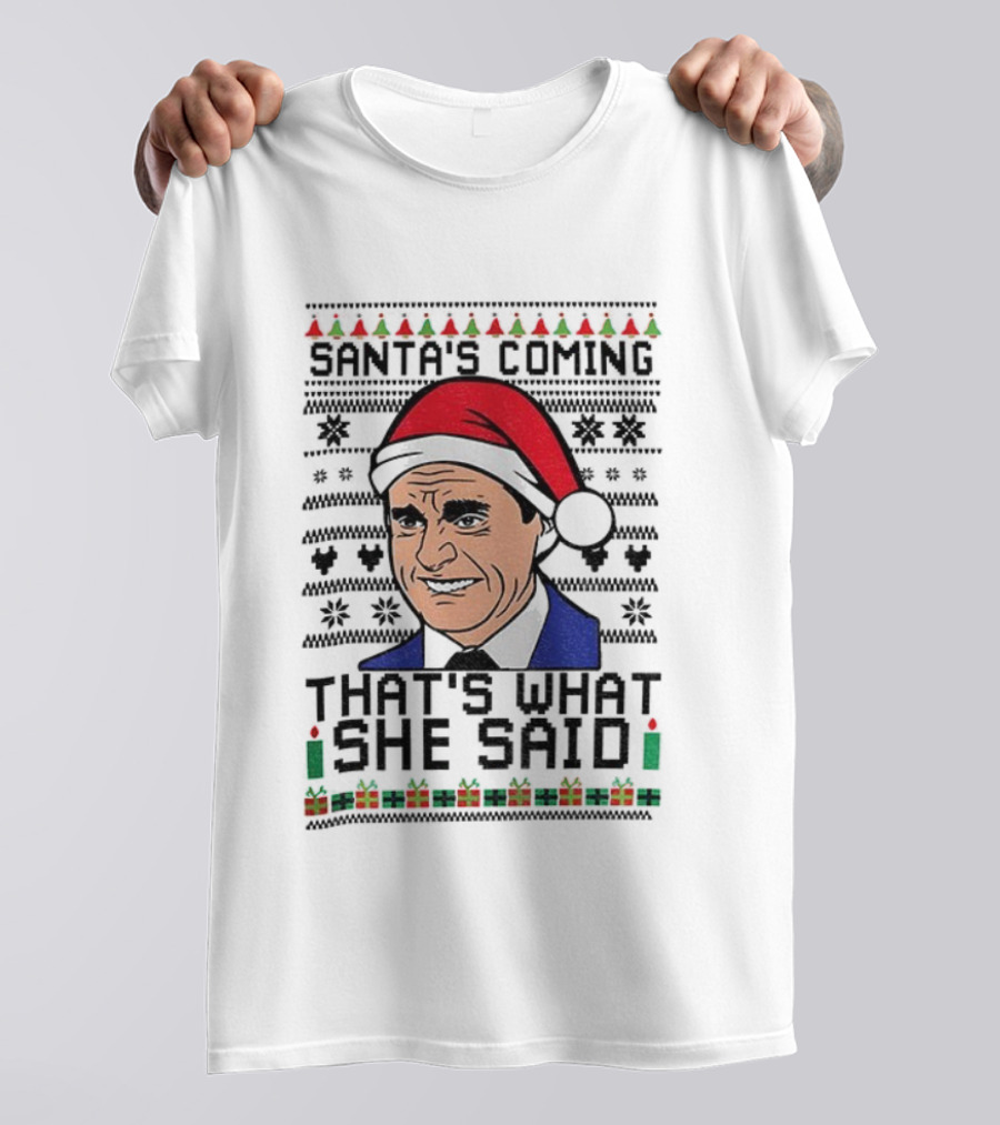 Michael Scott Santa Hat That's What She Said Christmas Sweater Style T-Shirt