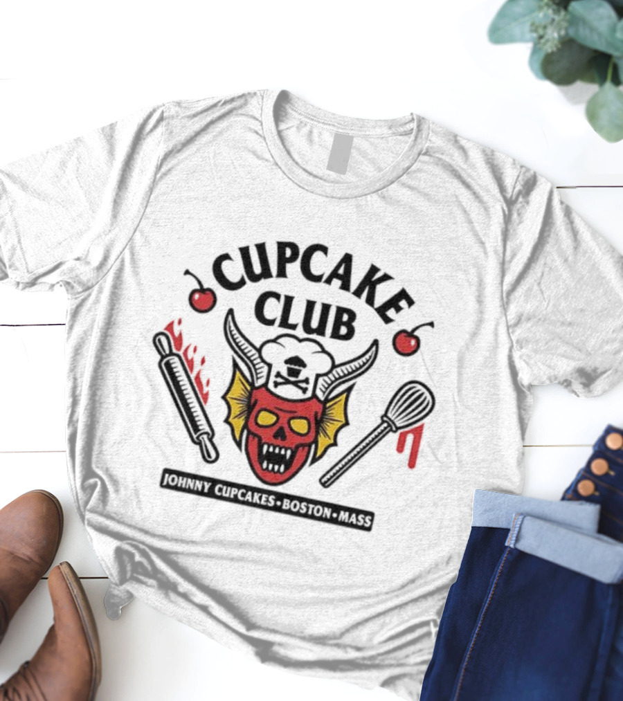 Johnny Cupcake Club Boston Mass Skull With Rolling Pin And Whisk T-Shirt