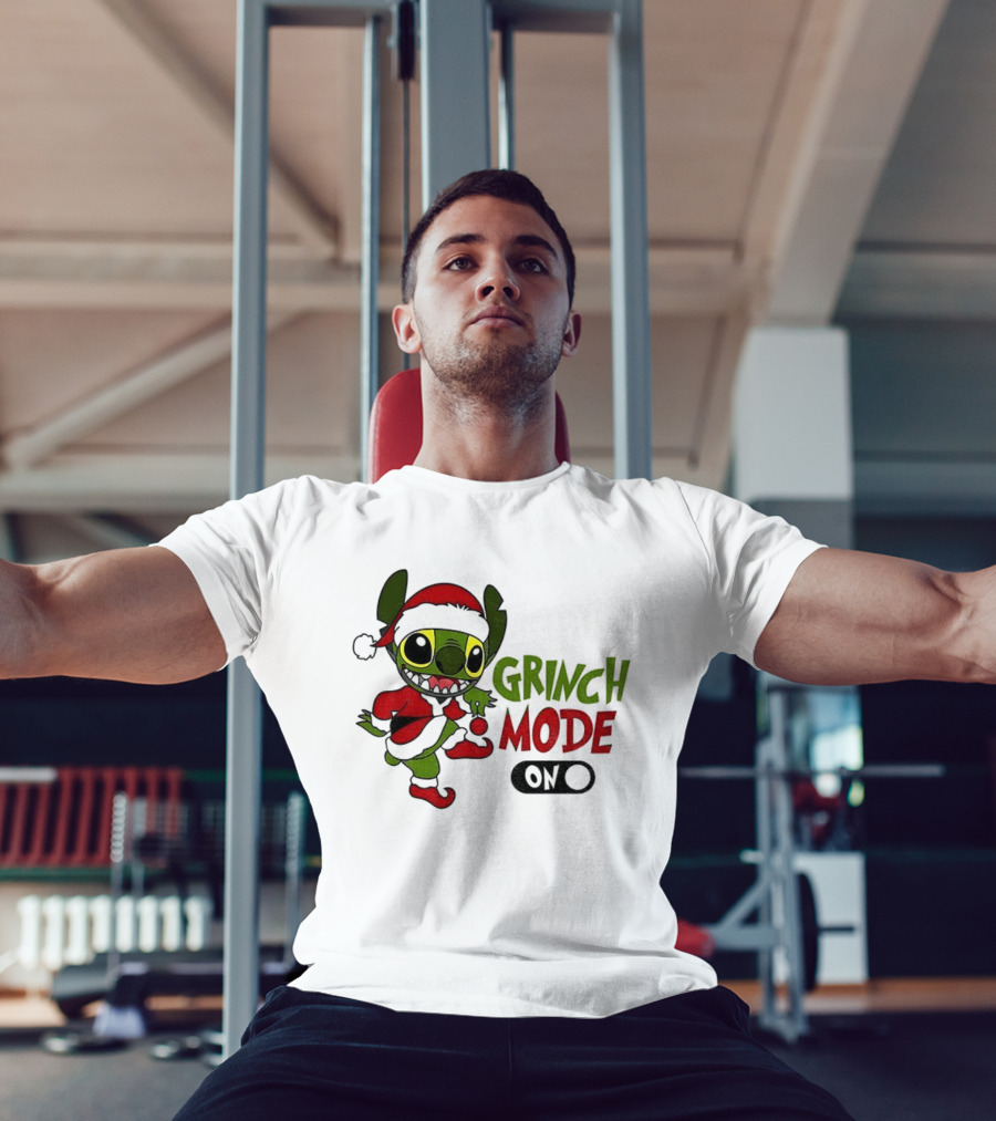 Stitch Grinch Santa Grinch Mode Merry Christmas Turn On T-Shirt
