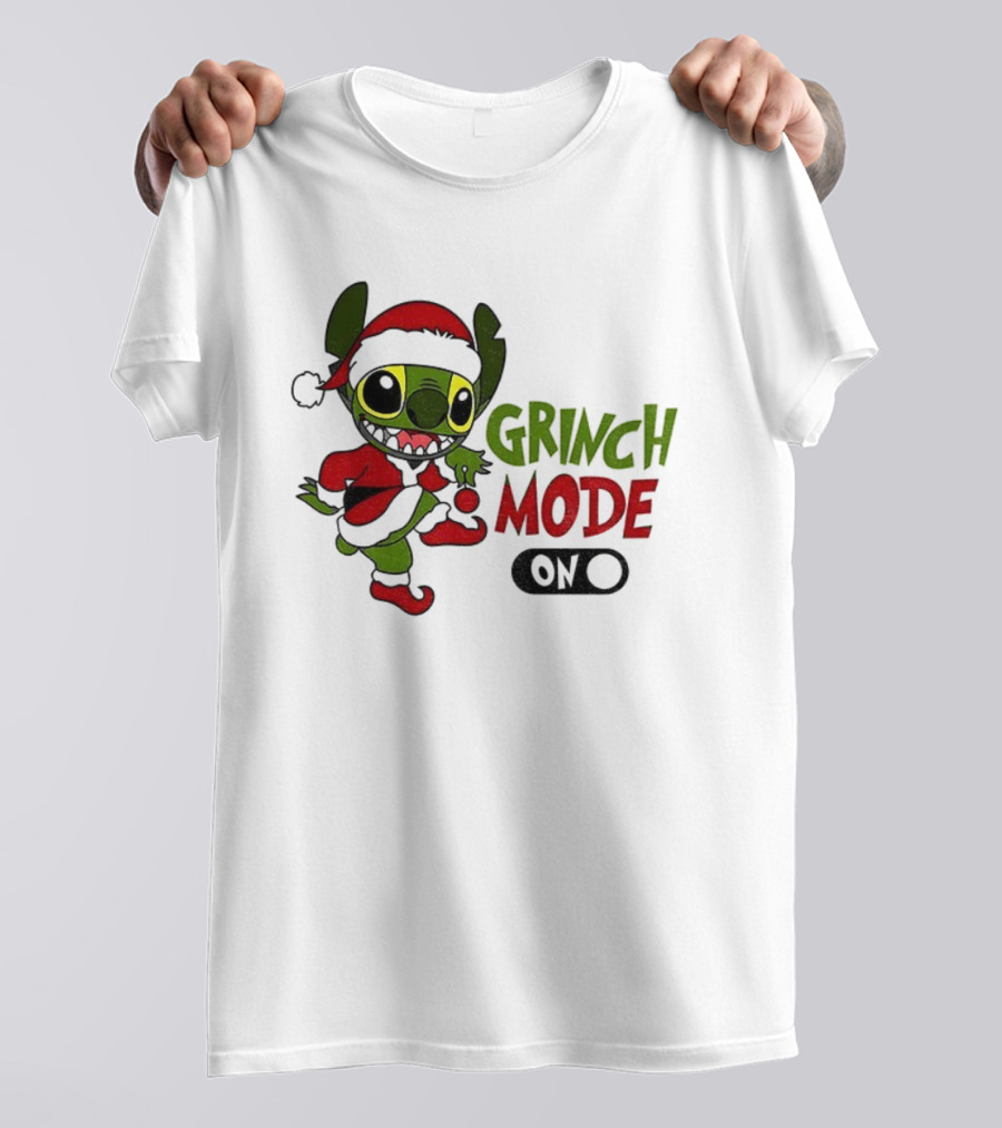 Stitch Grinch Santa Grinch Mode Merry Christmas Turn On T-Shirt