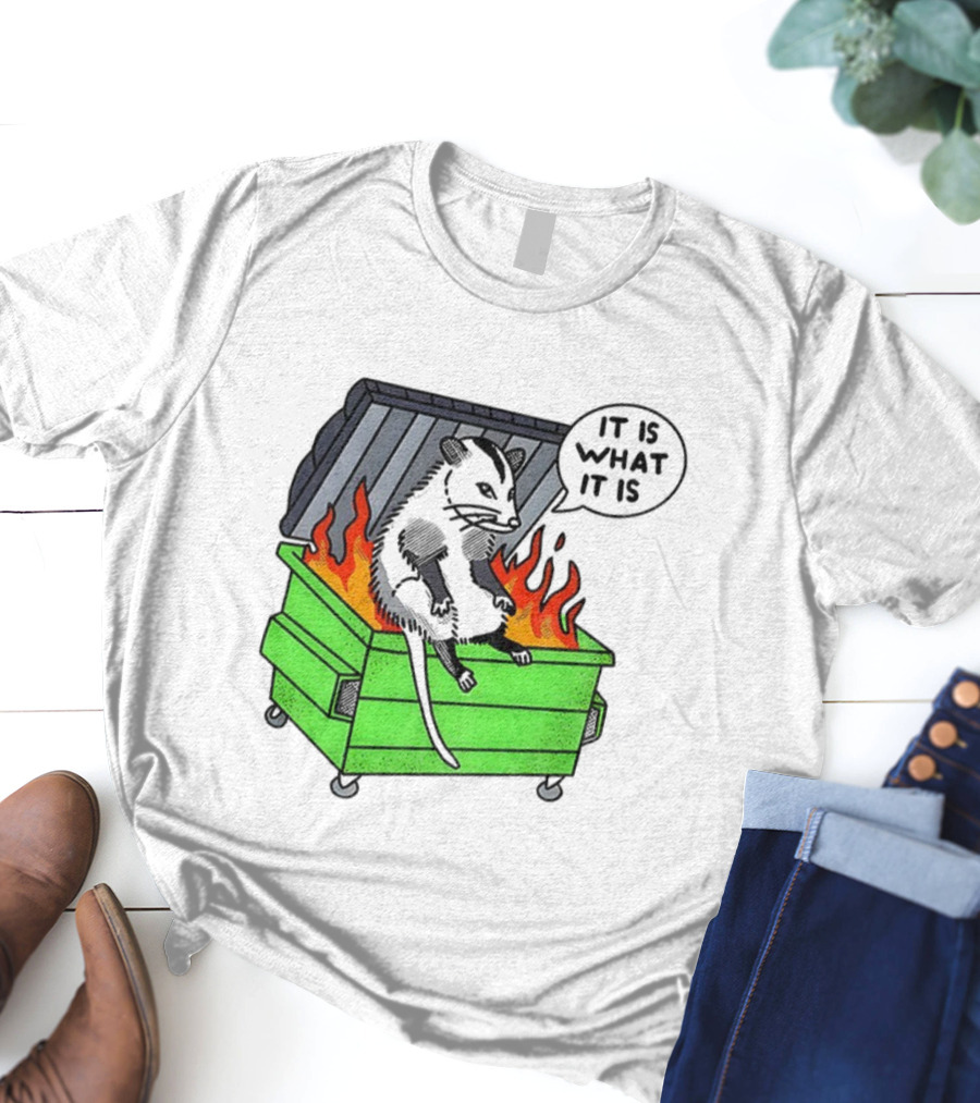 Possum Sitting In A Dumpster On Fire Saying It Is What It Is T-Shirt