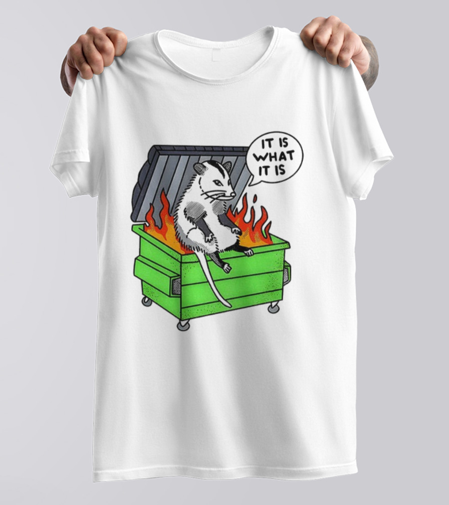 Possum Sitting In A Dumpster On Fire Saying It Is What It Is T-Shirt