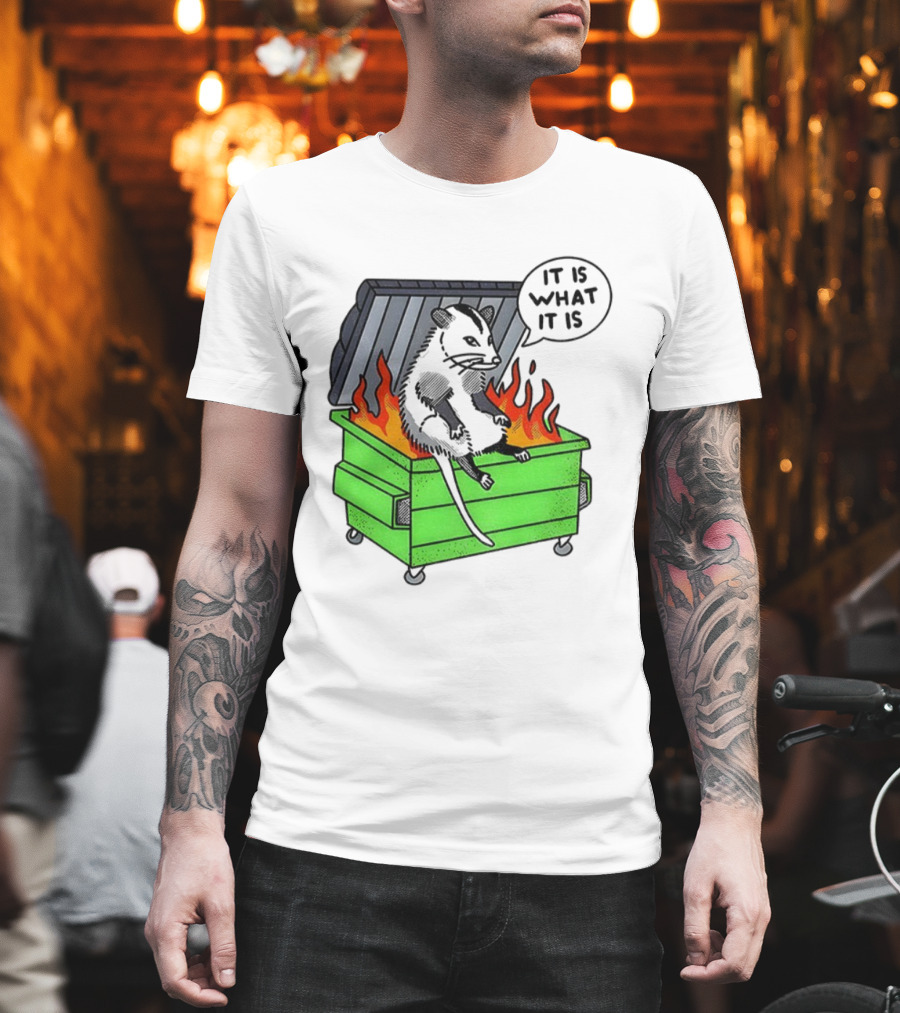 Possum Sitting In A Dumpster On Fire Saying It Is What It Is T-Shirt
