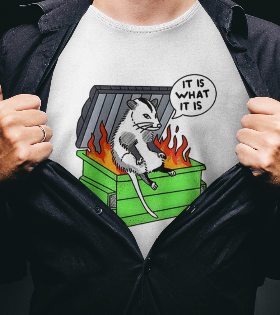 Possum Sitting In A Dumpster On Fire Saying It Is What It Is T-Shirt